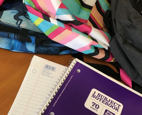 school kit bag with notebook