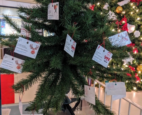 Small Christmas Tree with names of children as ornaments