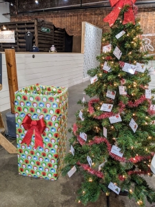 Giving Tree with donation box at Agora Downtown Market