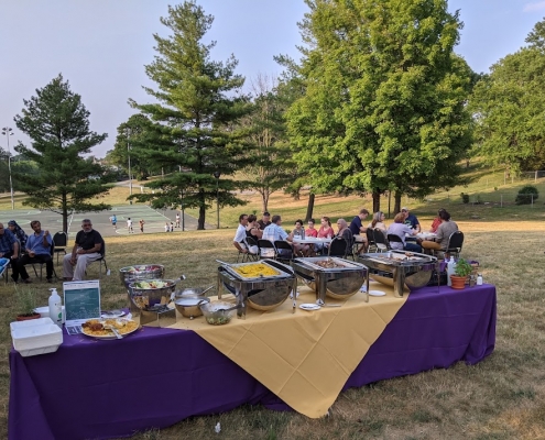 Dinner in the Garden Buffet Table and Guests hrha planting day